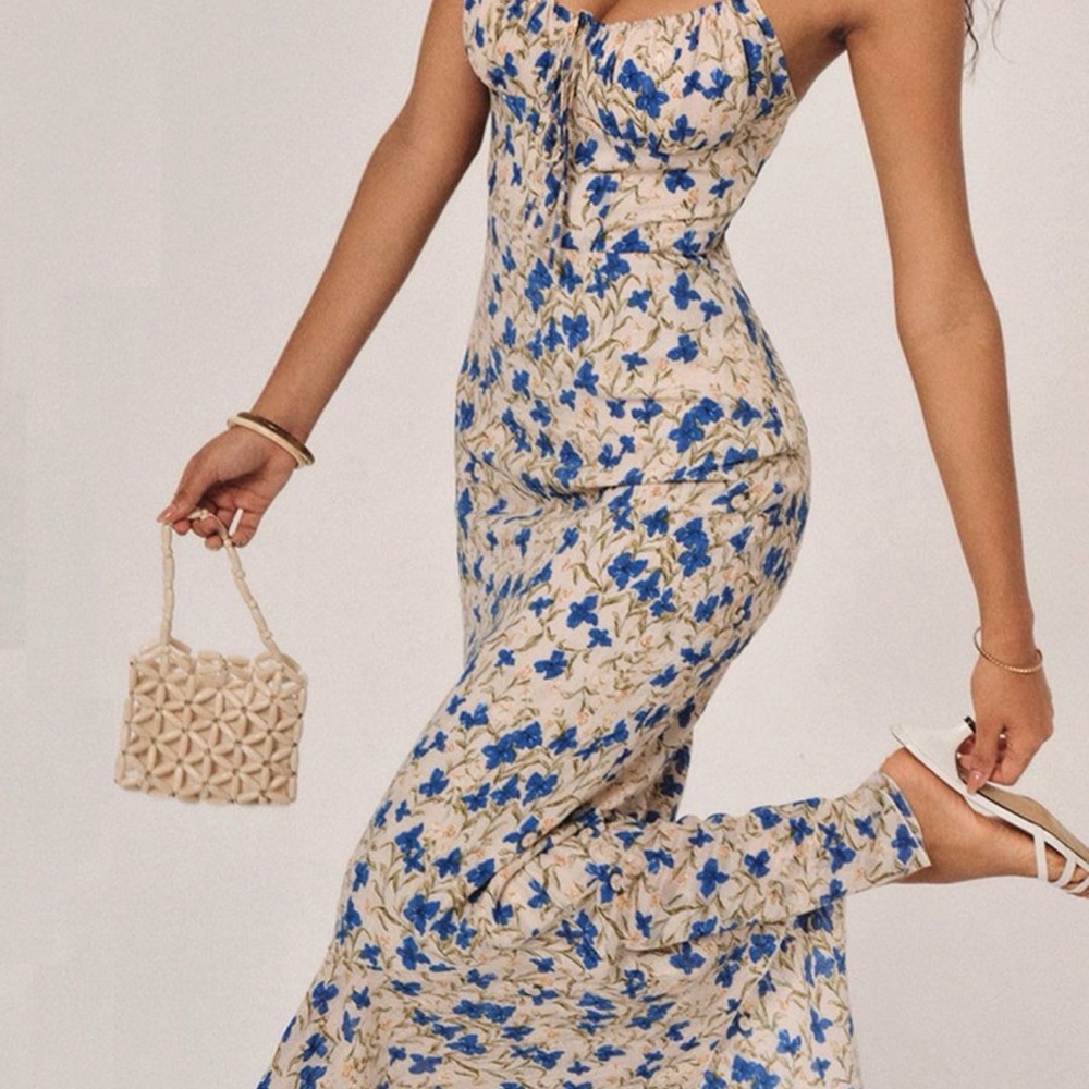 Commense Blue and Cream Floral Maxi Dress